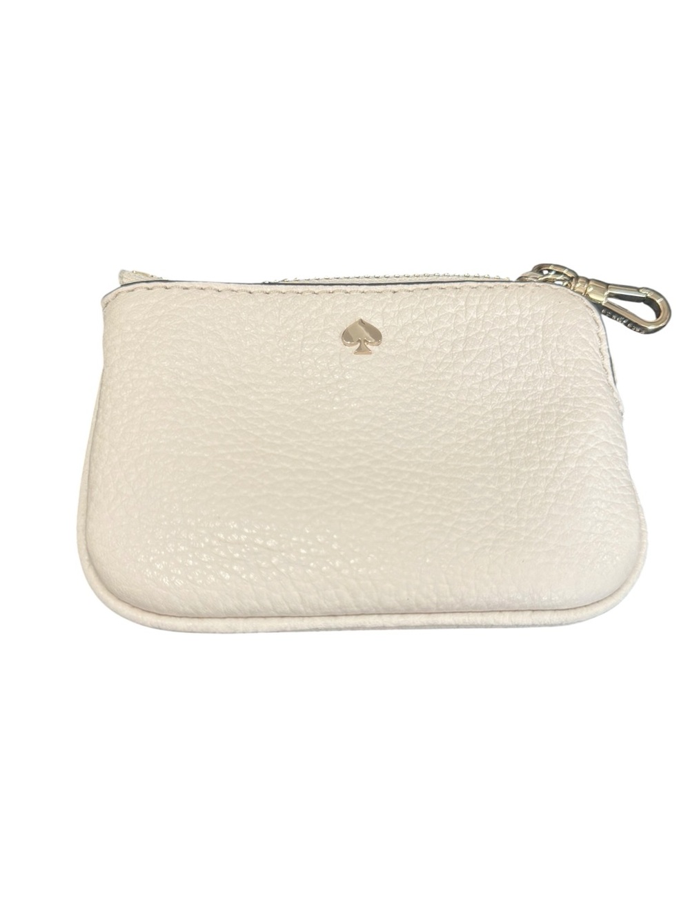kate spade mini Pebbled Leather Zip Coin Pouch in Cream with Gold Spade